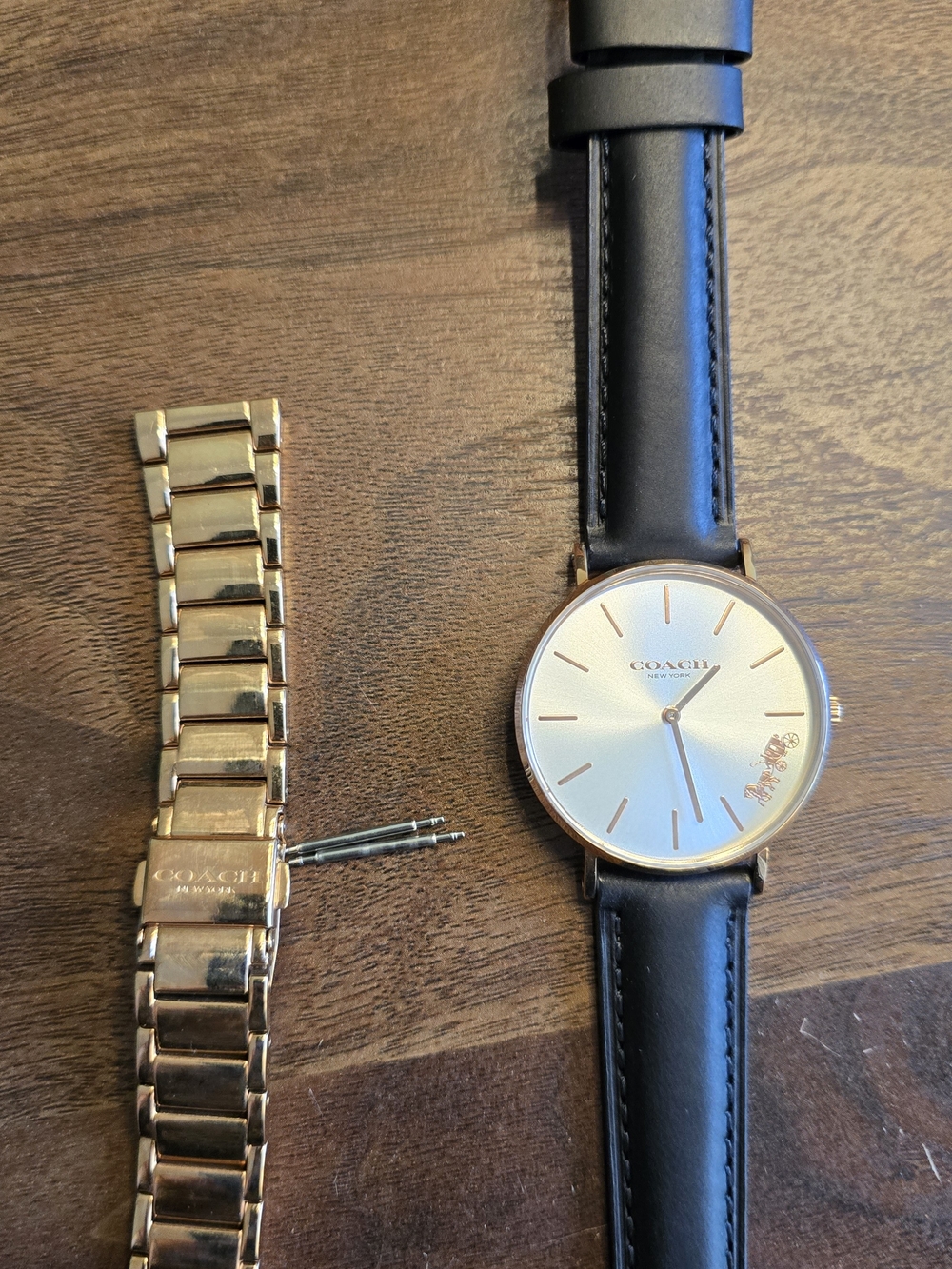 COACH Womens Classic Rose Gold Case Watch with Black Leather Strap - Picture 5 of 16